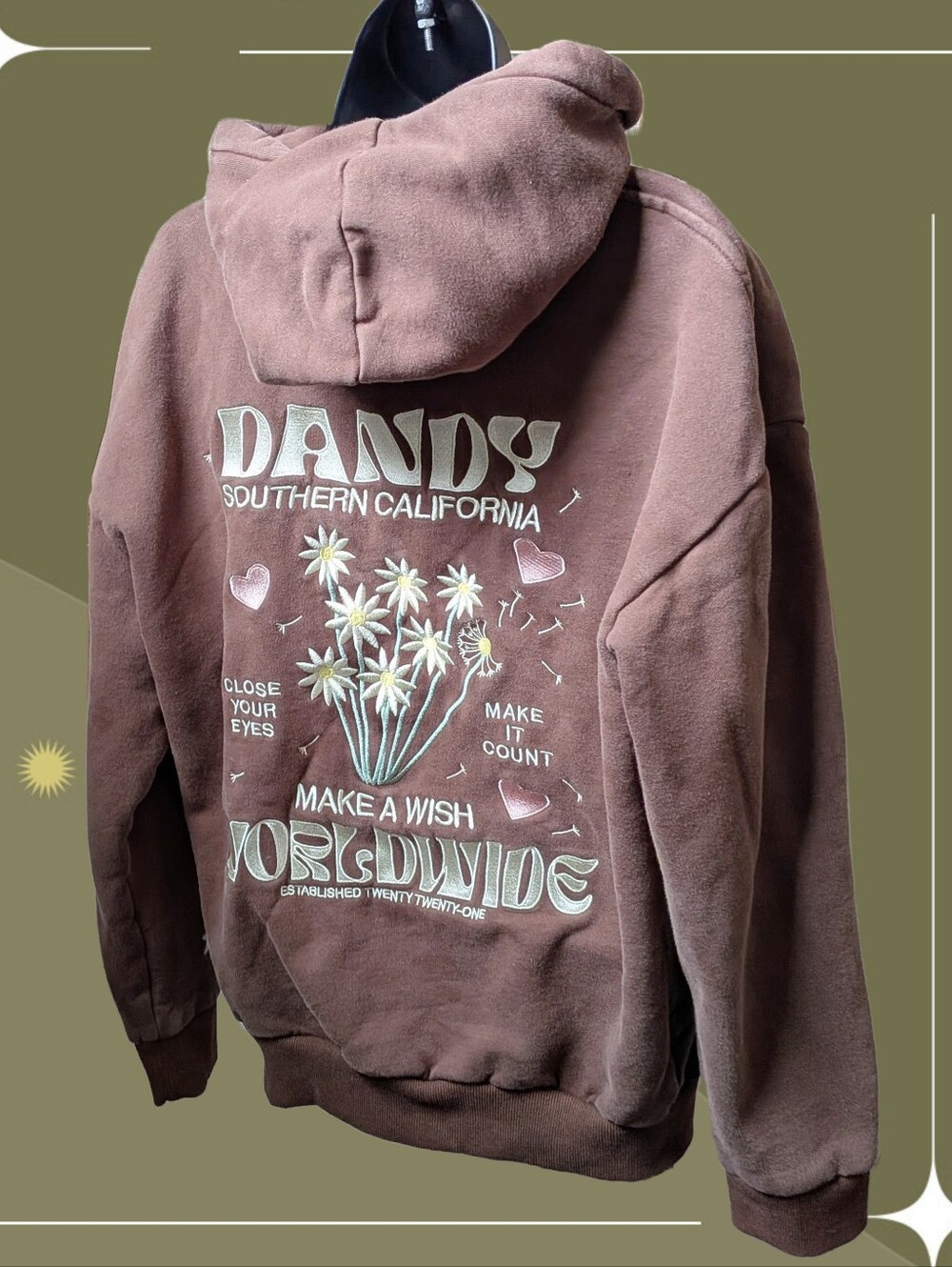 ✨ Dandy Worldwide Make A Wish Brown Hoodie Size S